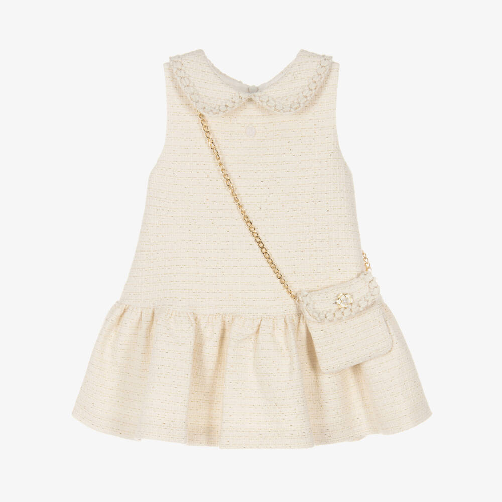 Patachou-Girls Ivory Tweed Dress & Bag Set | Childrensalon