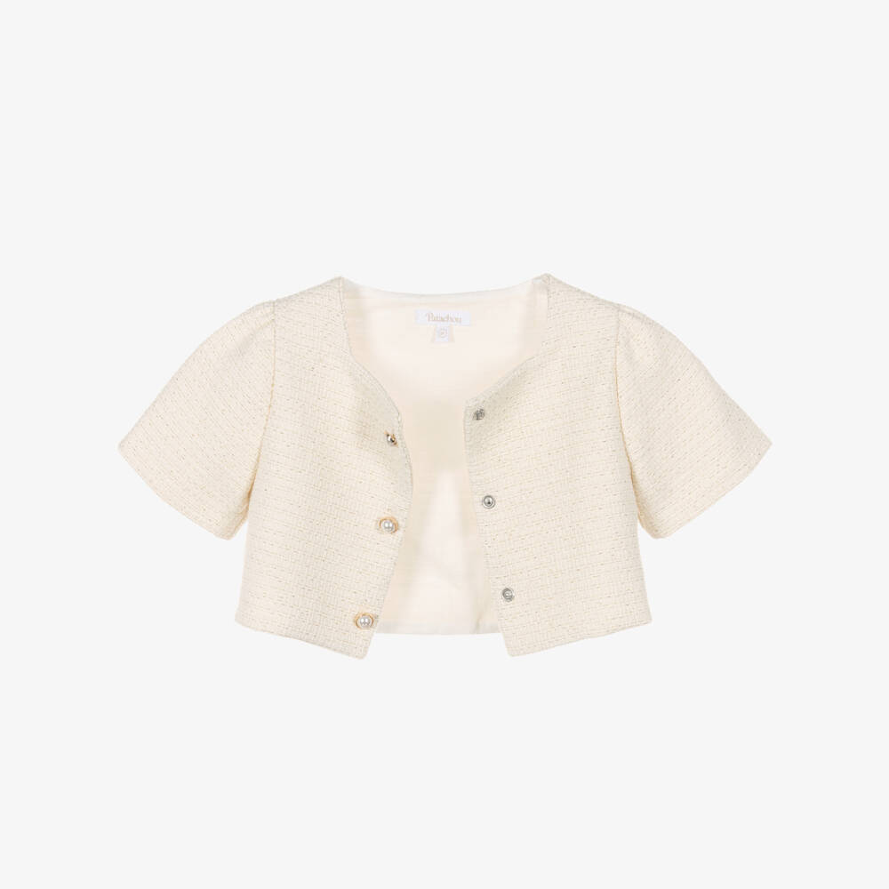 Patachou-Girls Ivory Tweed Dress Set with Pearl Buttons | Childrensalon