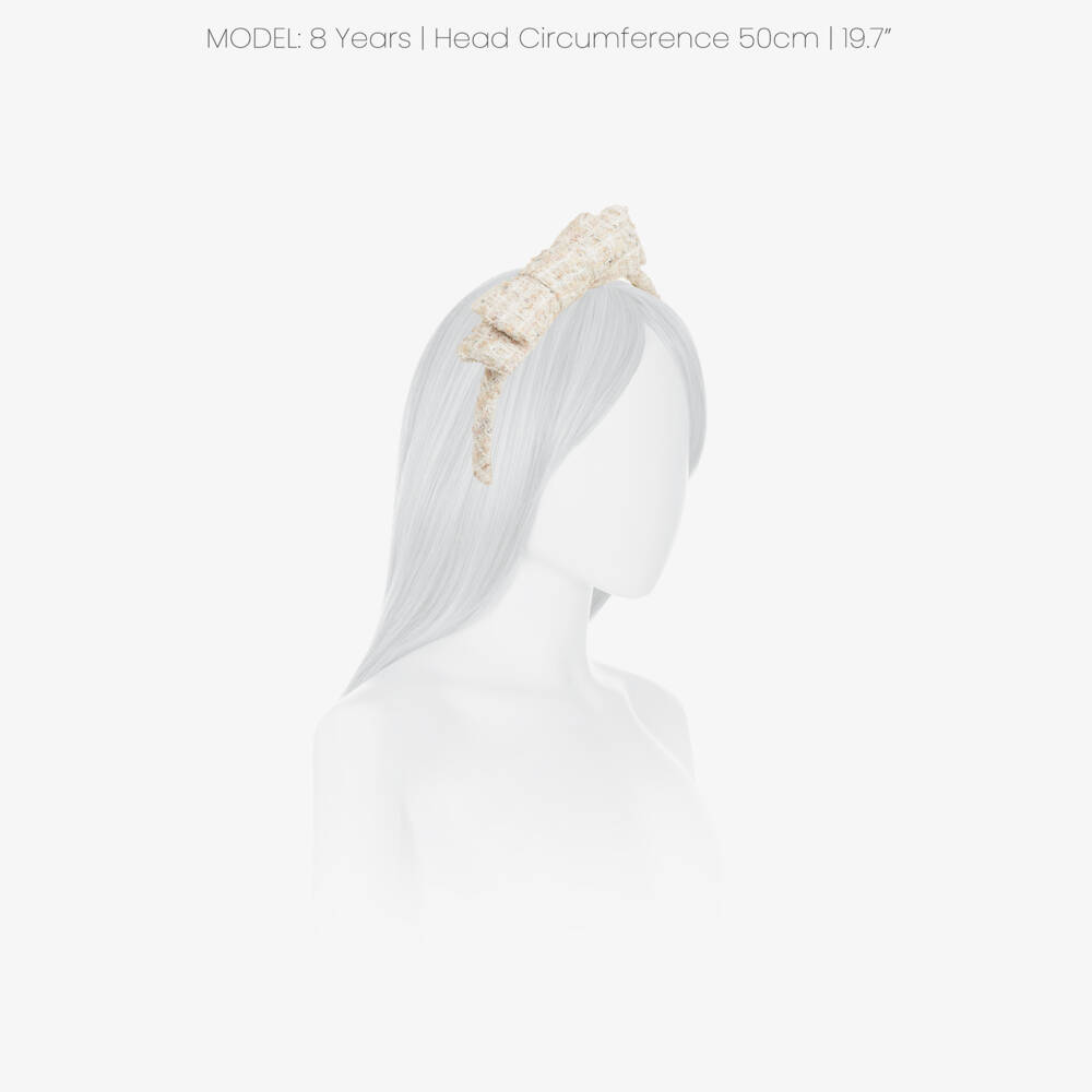 Patachou-Girls Ivory Tweed Hairband with Sequins | Childrensalon