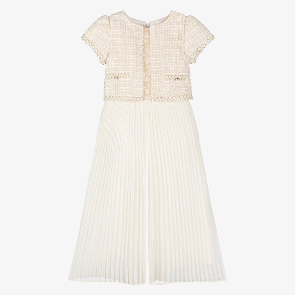 Patachou-جمبسوت تويد مزين بالترتر لون عاجي للبنات | Childrensalon