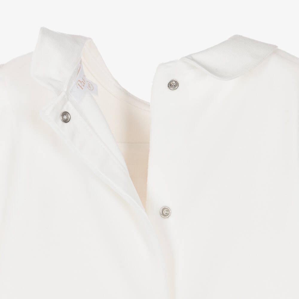 Patachou-Girls Ivory Velour Babygrow with Smocking & Embroidery | Childrensalon