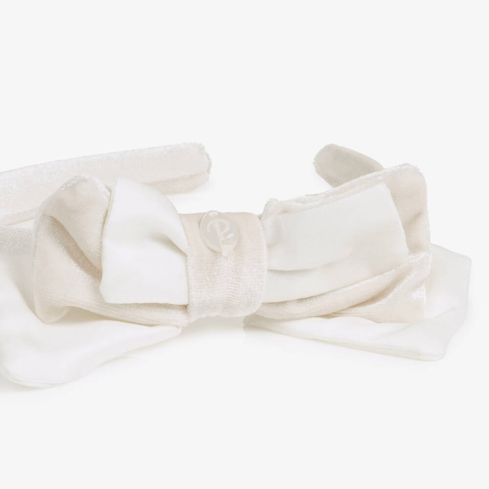 Patachou-Girls Ivory Velour Bow Hairband | Childrensalon