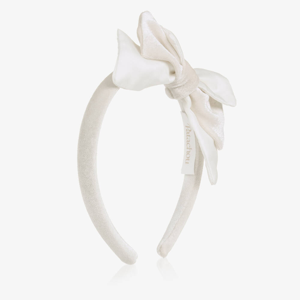 Patachou-Girls Ivory Velour Bow Hairband | Childrensalon
