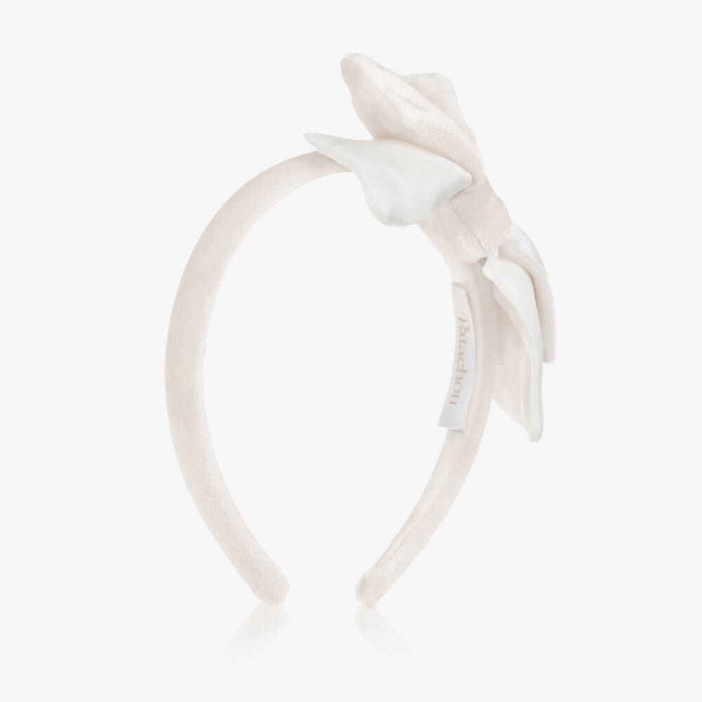 Patachou-Girls Ivory Velour Bow Hairband | Childrensalon