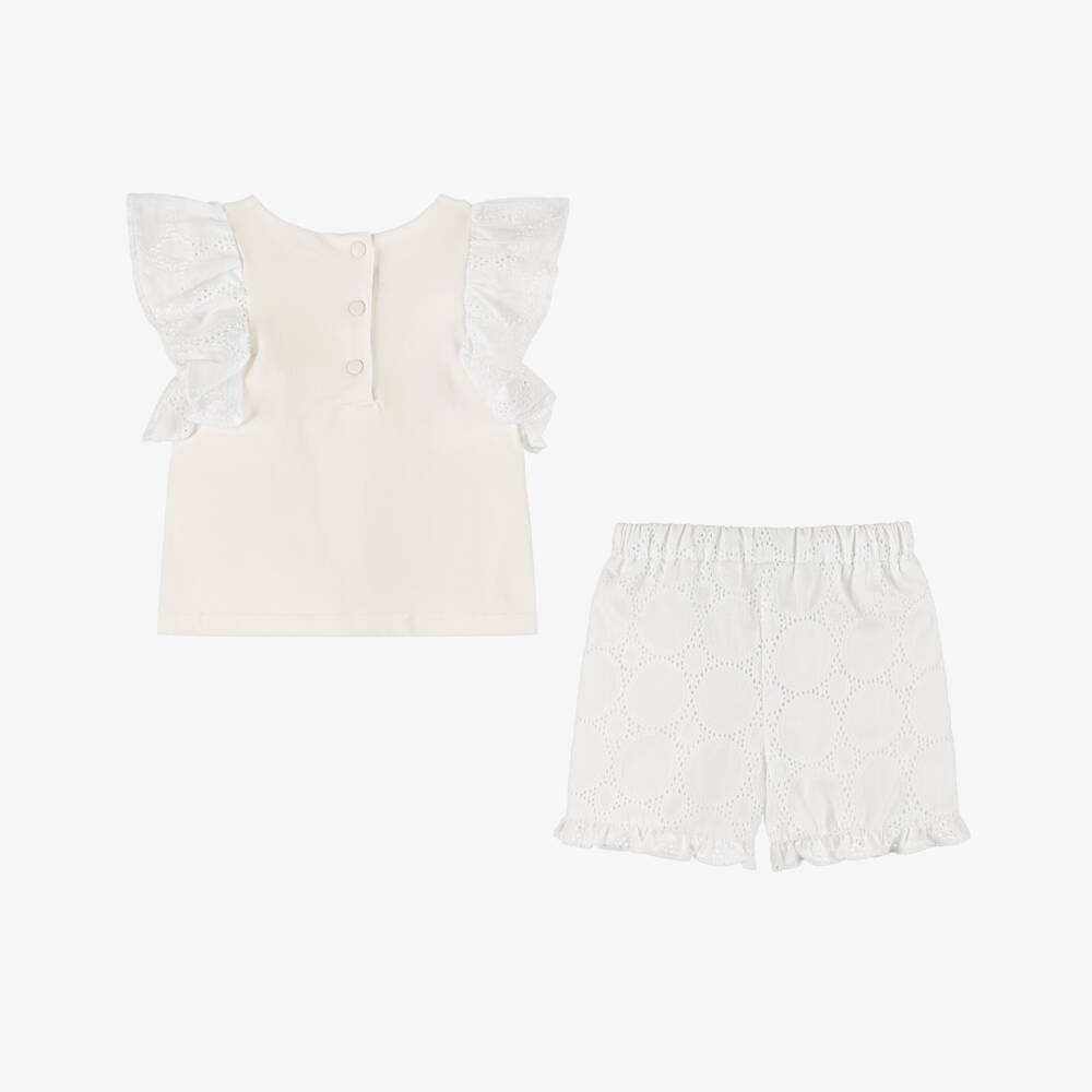 Patachou-Girls Ivory & White Cotton Shorts Set | Childrensalon