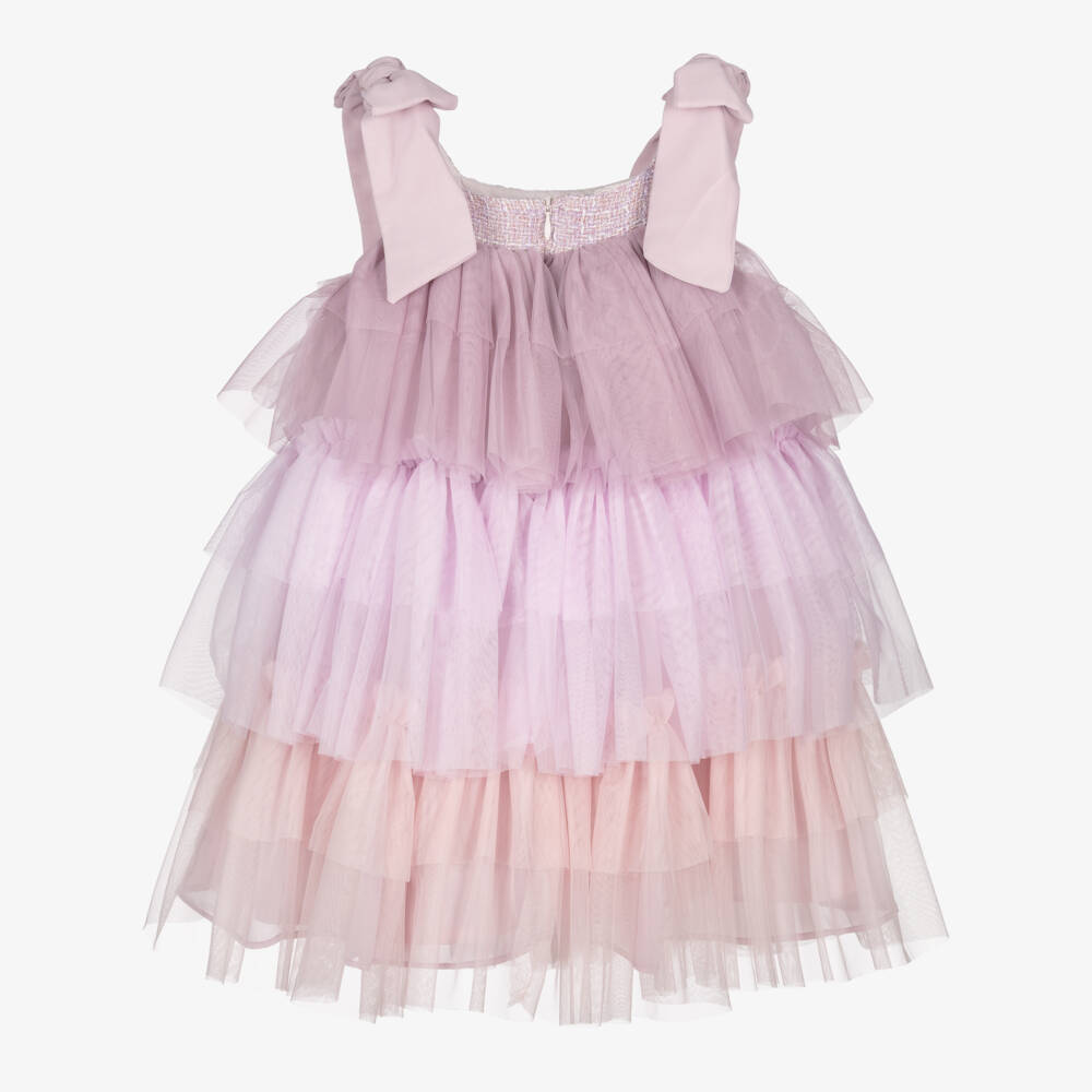 Patachou-Girls Lavender & Pink Ombré Tiered Tulle Dress with Bows | Childrensalon