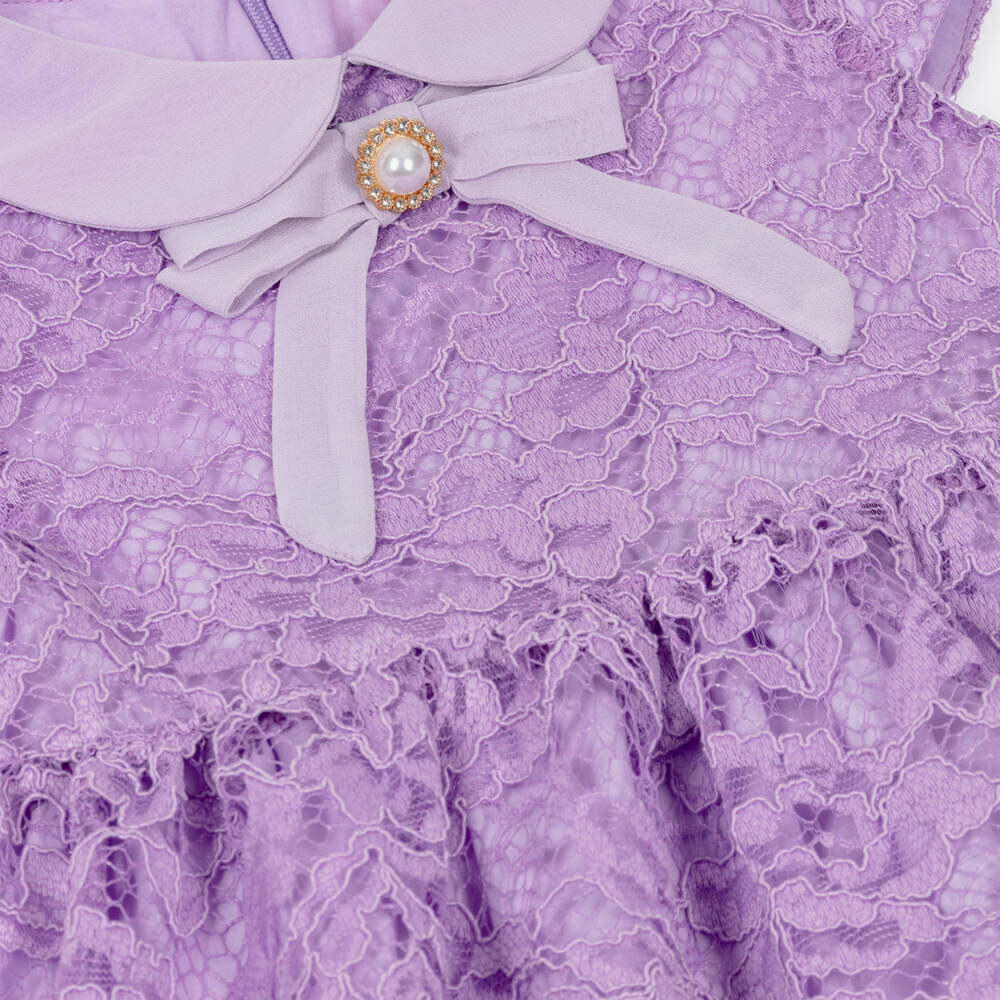 Patachou-Girls Lilac Purple Guipure Lace Dress | Childrensalon