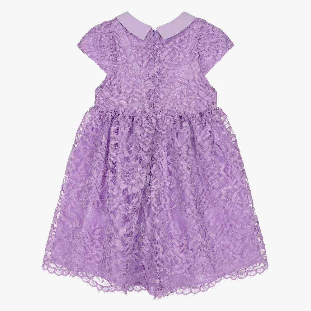 Patachou-Girls Lilac Purple Guipure Lace Dress | Childrensalon
