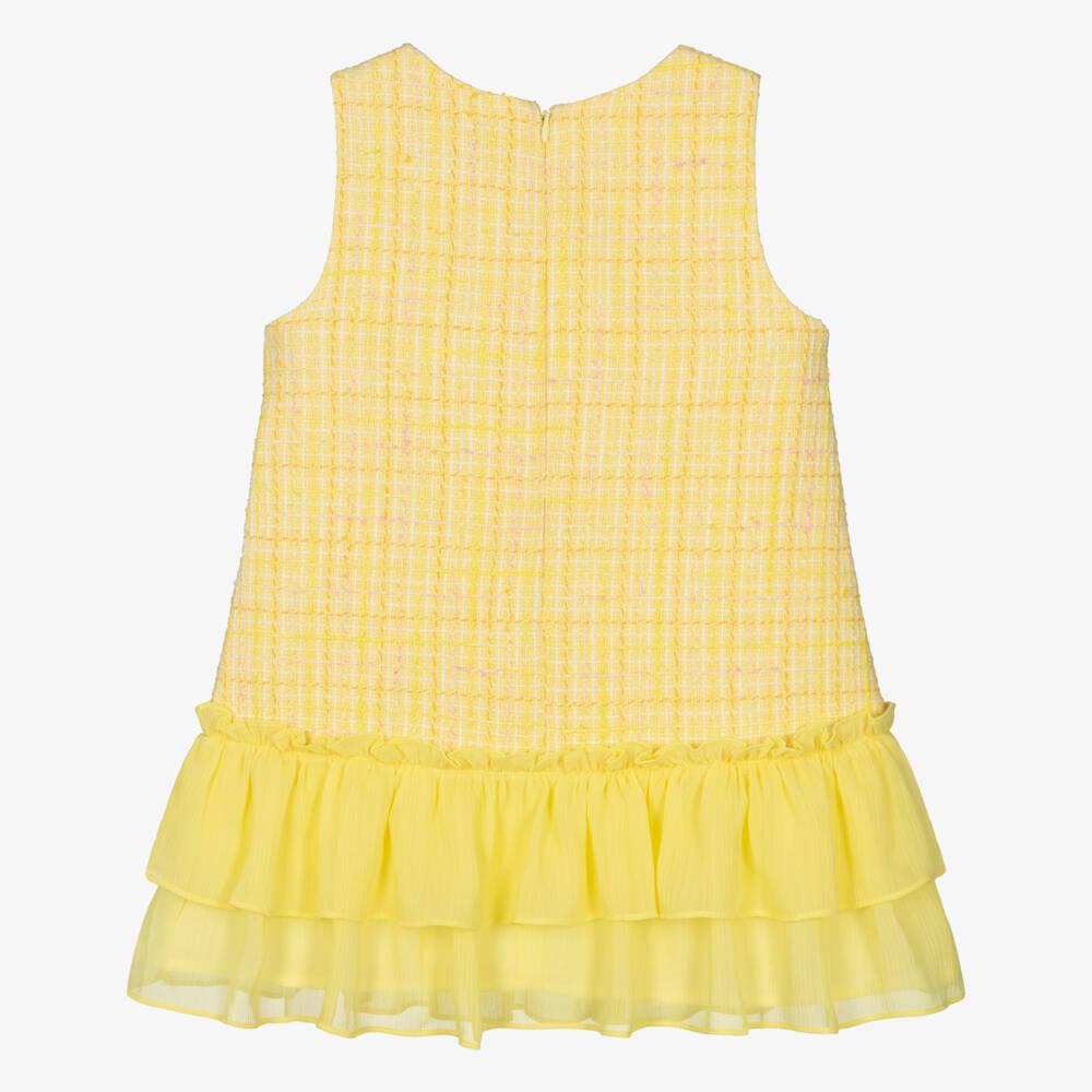Patachou-Girls Lime Green Tweed & Crêpe Chiffon Dress | Childrensalon