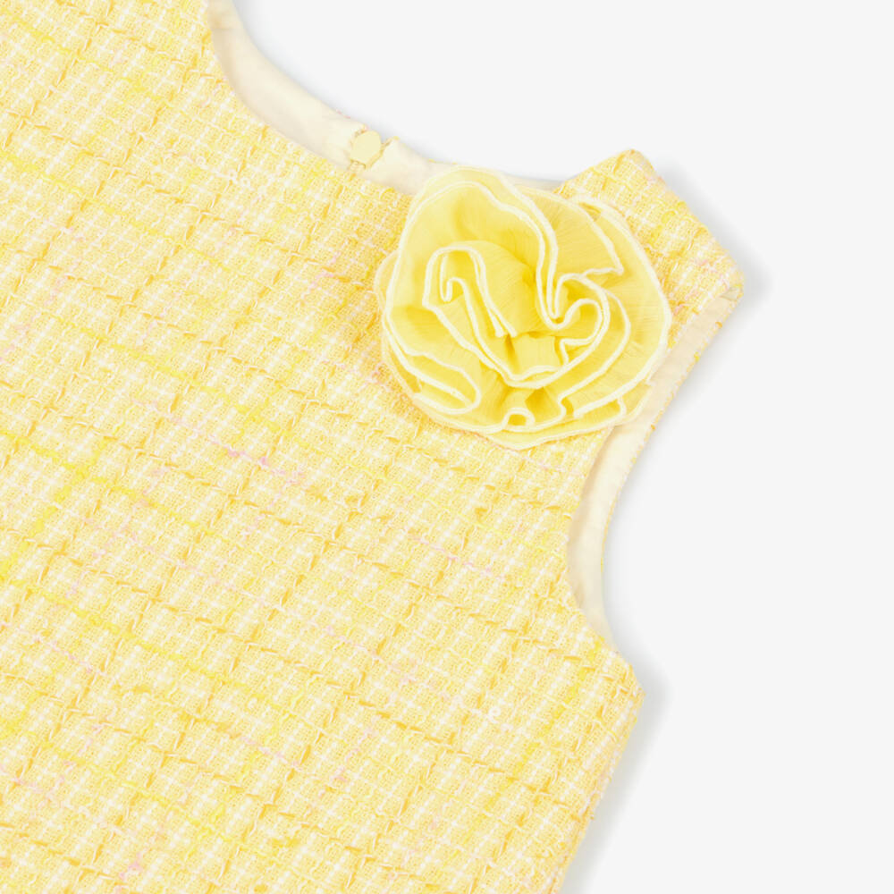 Patachou-Girls Lime Green Tweed & Crêpe Chiffon Dress | Childrensalon