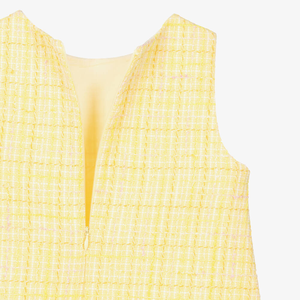 Patachou-Girls Lime Green Tweed & Crêpe Chiffon Dress | Childrensalon