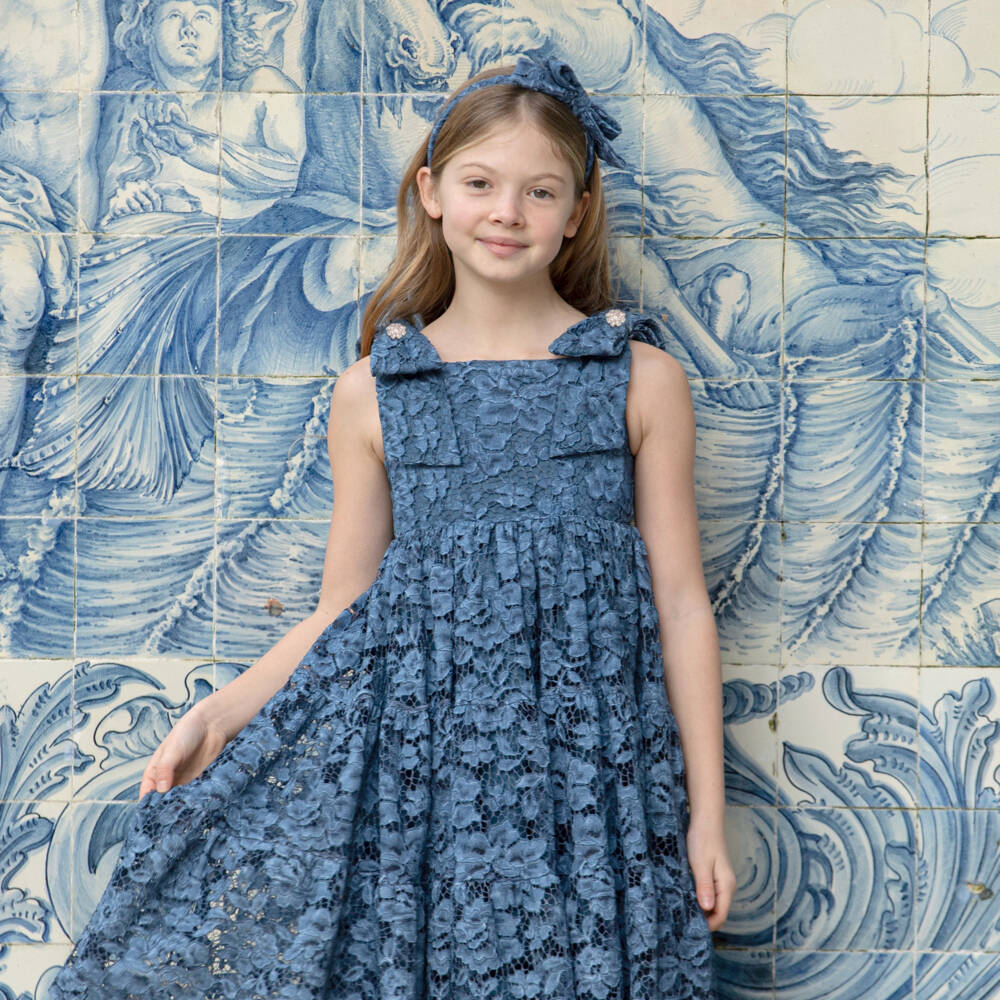 Patachou-Платье длинное синее кружевное для девочек | Childrensalon