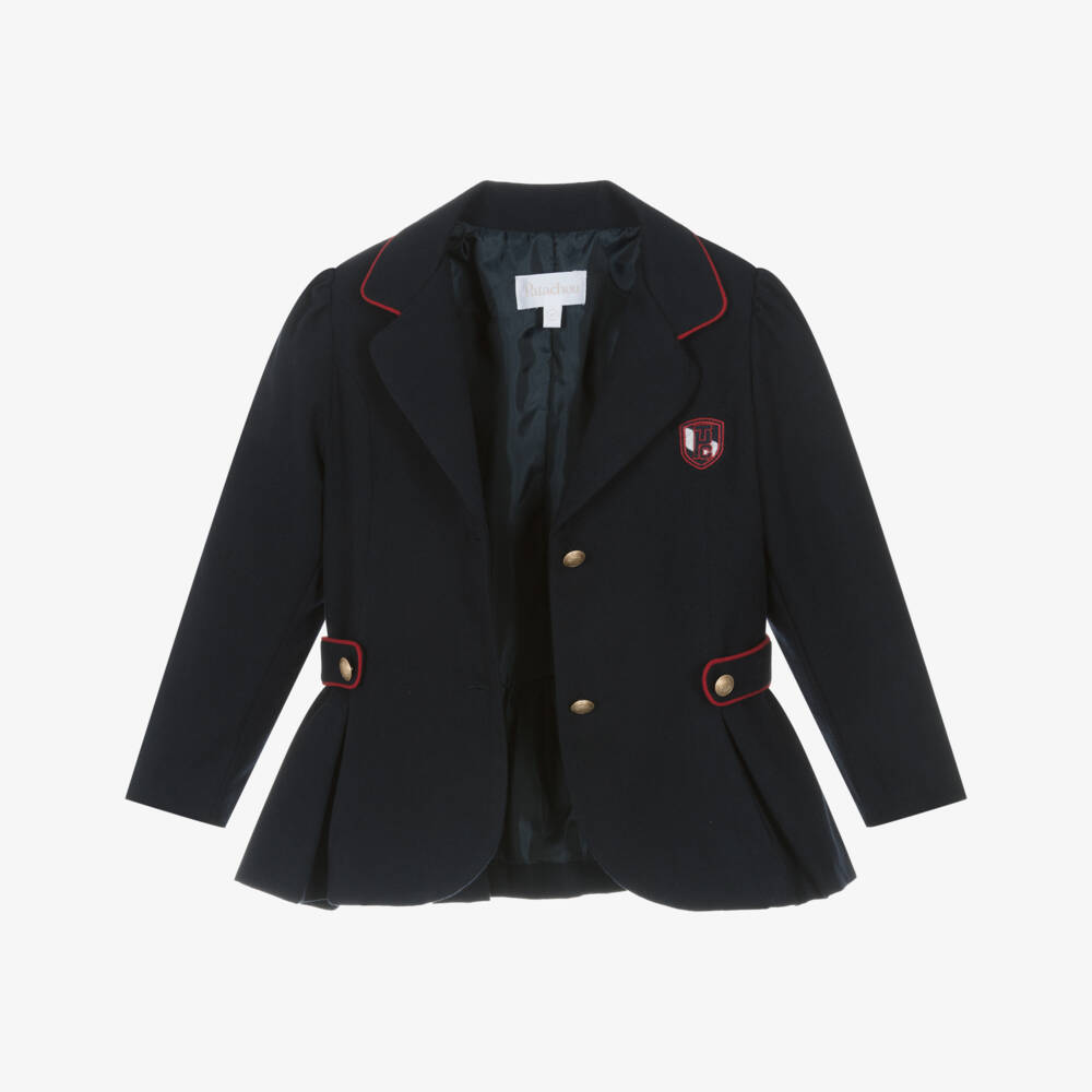 Patachou-Girls Navy Blue Blazer with Varsity-Style Logo | Childrensalon