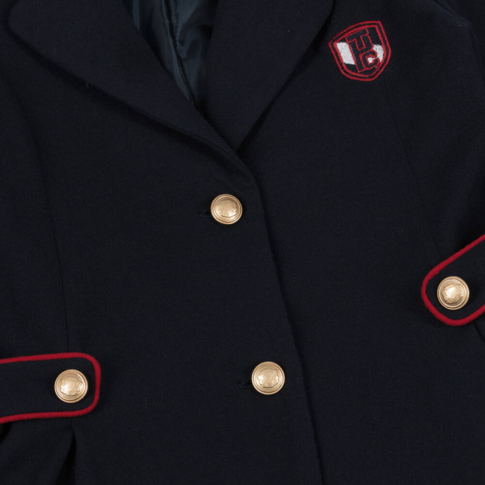 Patachou-Girls Navy Blue Blazer with Varsity-Style Logo | Childrensalon