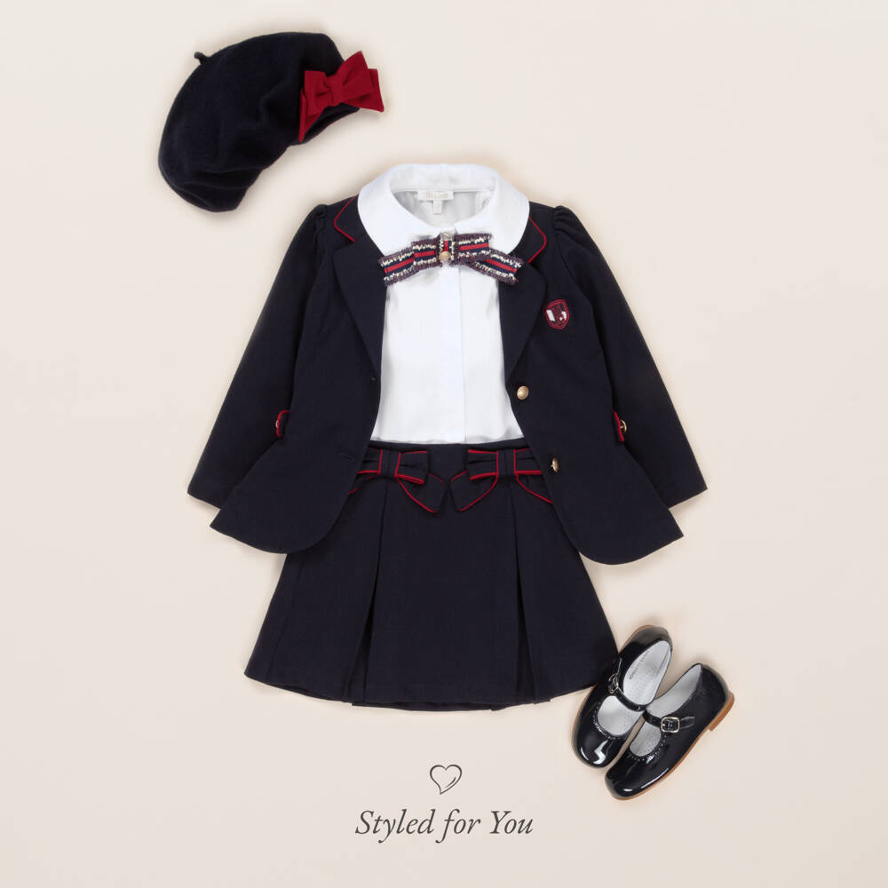 Patachou-Girls Navy Blue Blazer with Varsity-Style Logo | Childrensalon