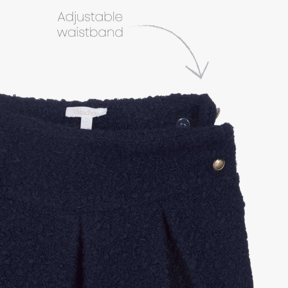 Patachou-تنورة بوكليه بكسرات لون كحلي للبنات | Childrensalon