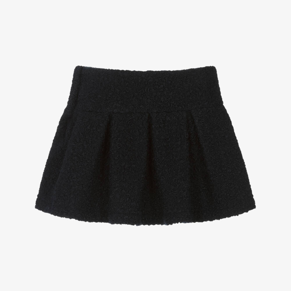 Patachou-Girls Navy Blue Bouclé Pleated Skirt | Childrensalon