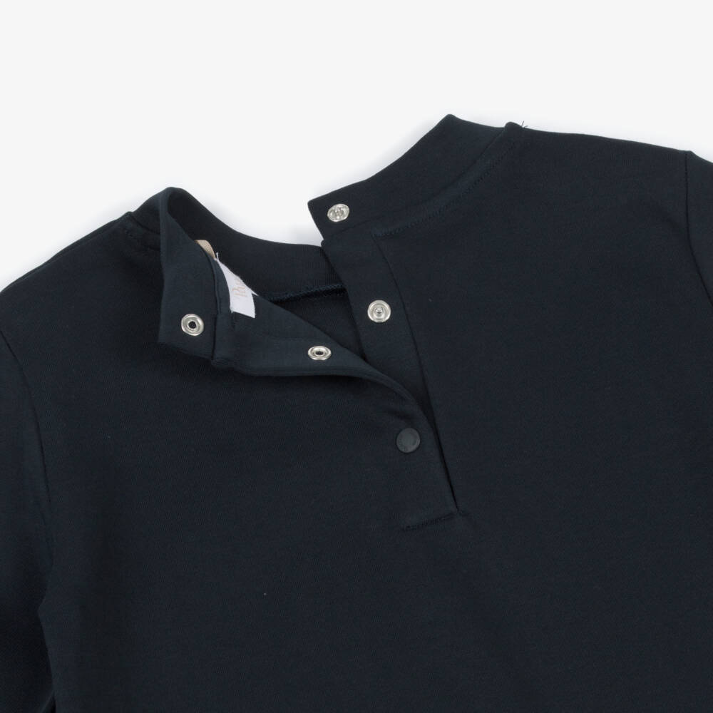 Patachou-Girls Navy Blue Cotton Bow Tracksuit with Grosgrain Taping | Childrensalon