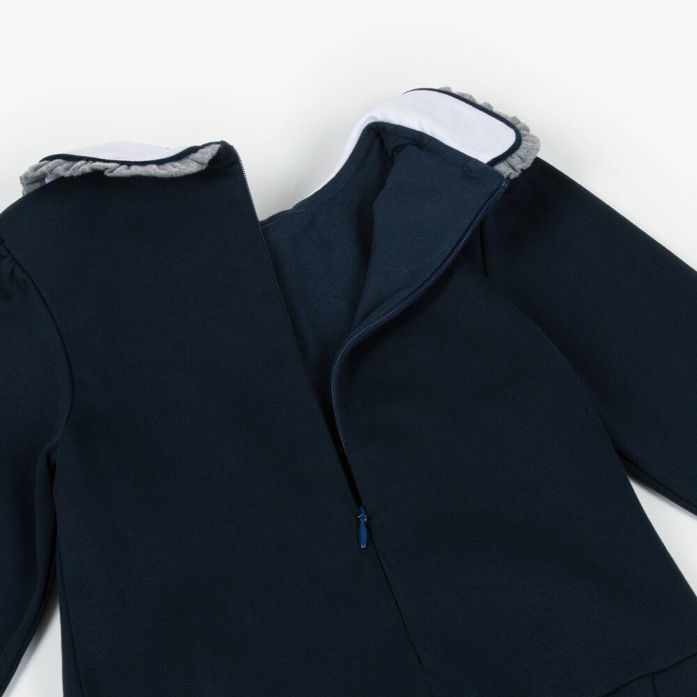 Patachou-Girls Navy Blue Cotton Jersey Pleated Dress | Childrensalon