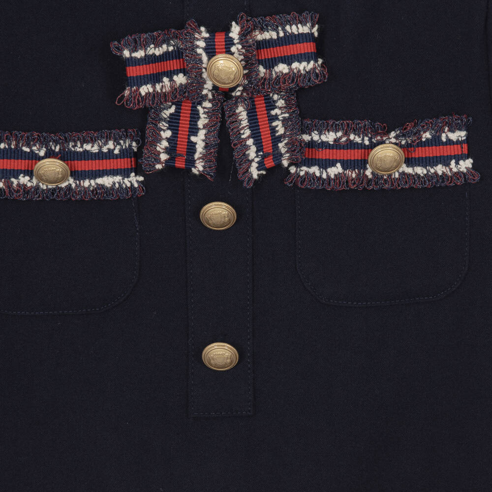 Patachou-Girls Navy Blue Dropped Waist Dress with Bows | Childrensalon