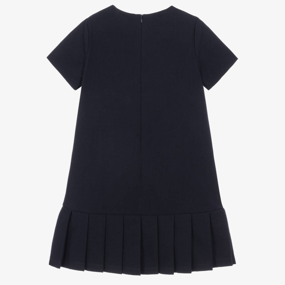 Patachou-Girls Navy Blue Dropped Waist Dress with Bows | Childrensalon