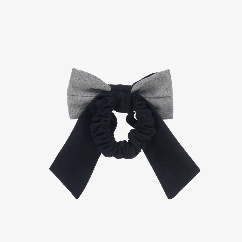 Patachou-Girls Navy Blue Felted Bow Hair Scrunchie (14cm) | Childrensalon