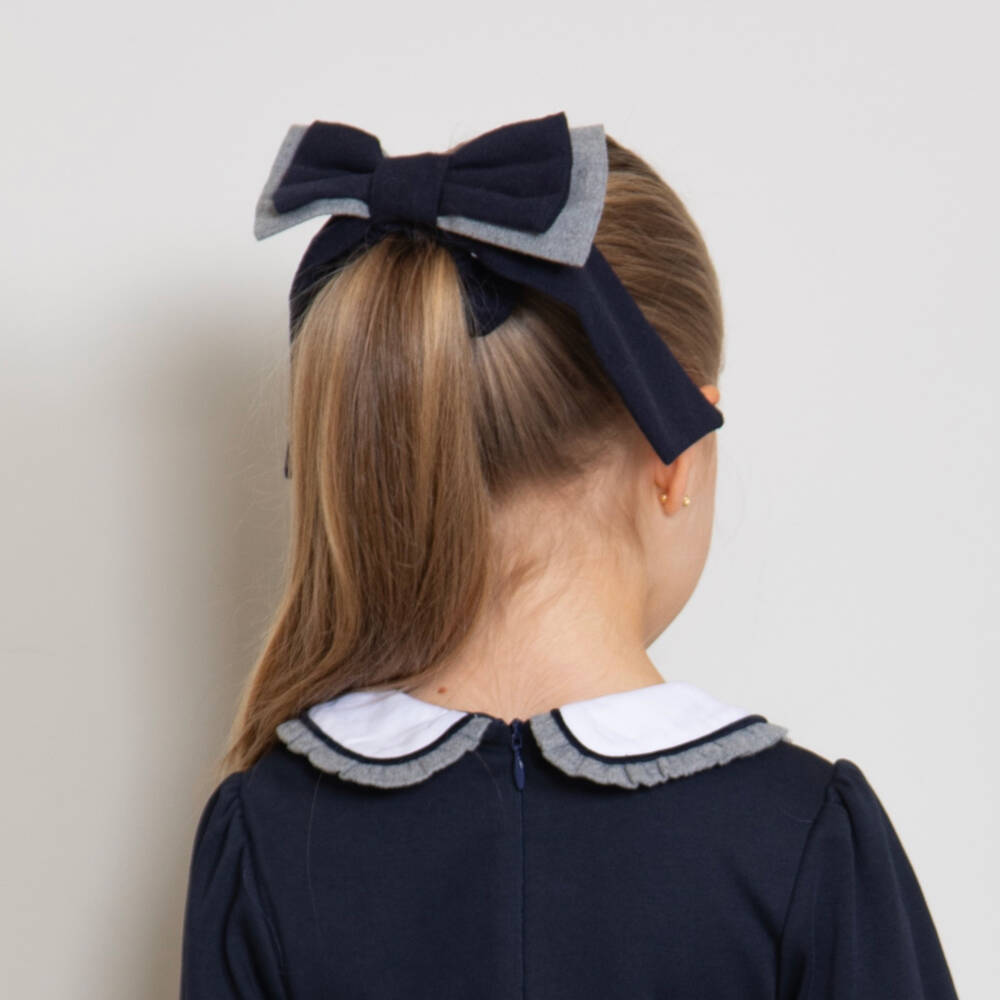 Patachou-Girls Navy Blue Felted Bow Hair Scrunchie (14cm) | Childrensalon