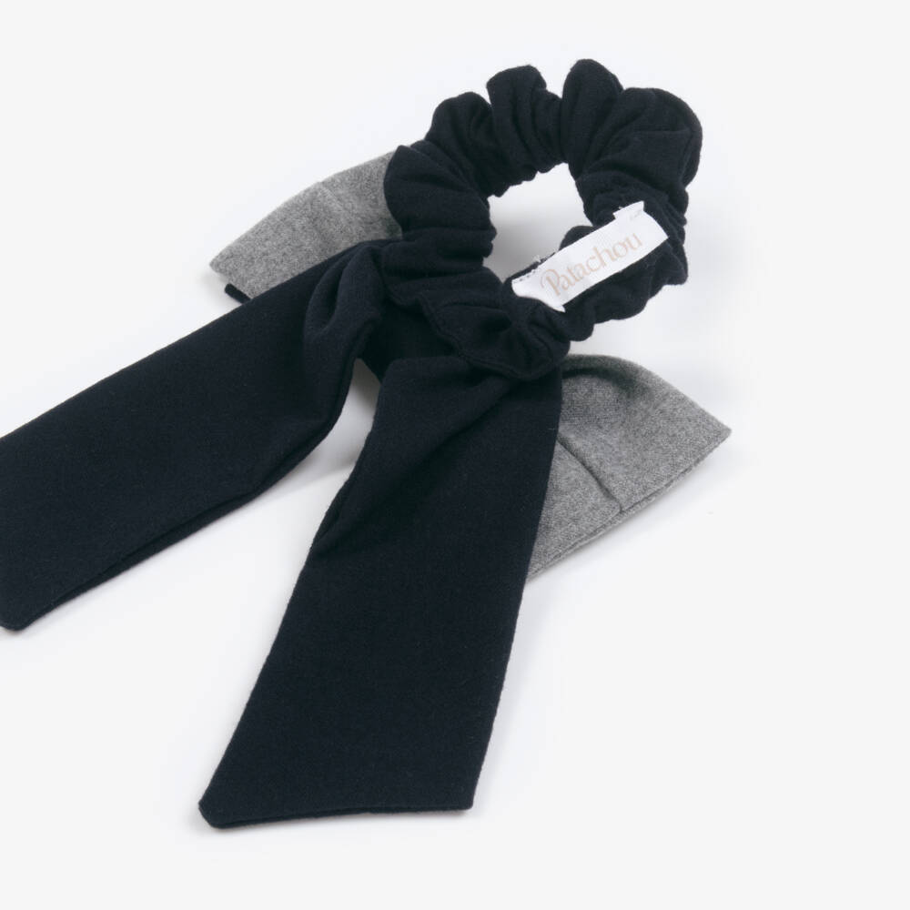 Patachou-Girls Navy Blue Felted Bow Hair Scrunchie (14cm) | Childrensalon