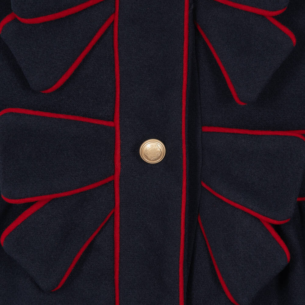 Patachou-Girls Navy Blue Felted Coat with Bow Trims | Childrensalon