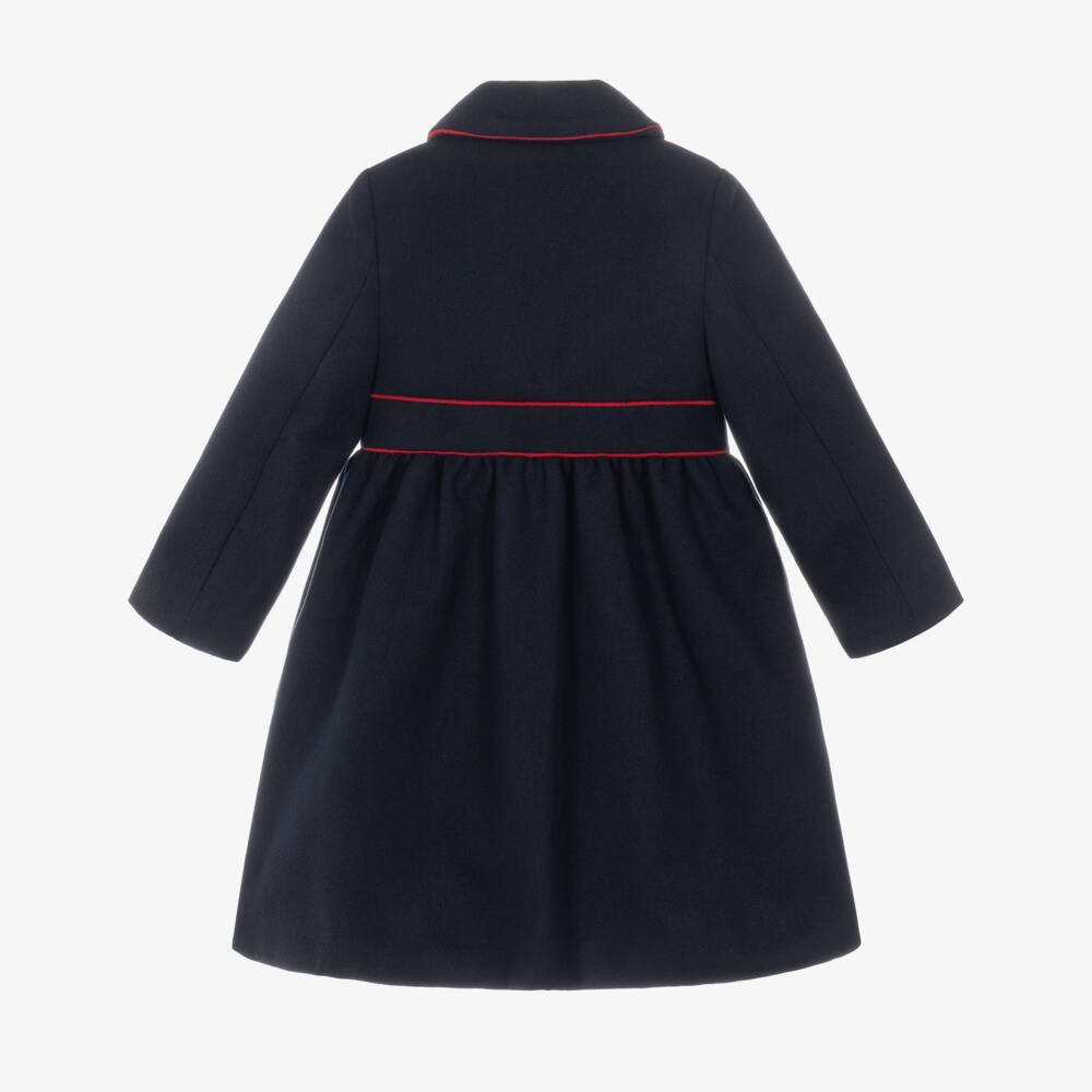 Patachou-Girls Navy Blue Felted Coat with Bow Trims | Childrensalon