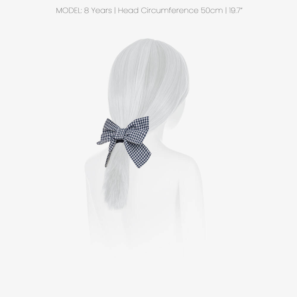 Patachou-Girls Navy Blue Gingham Bow Hair Scrunchie | Childrensalon