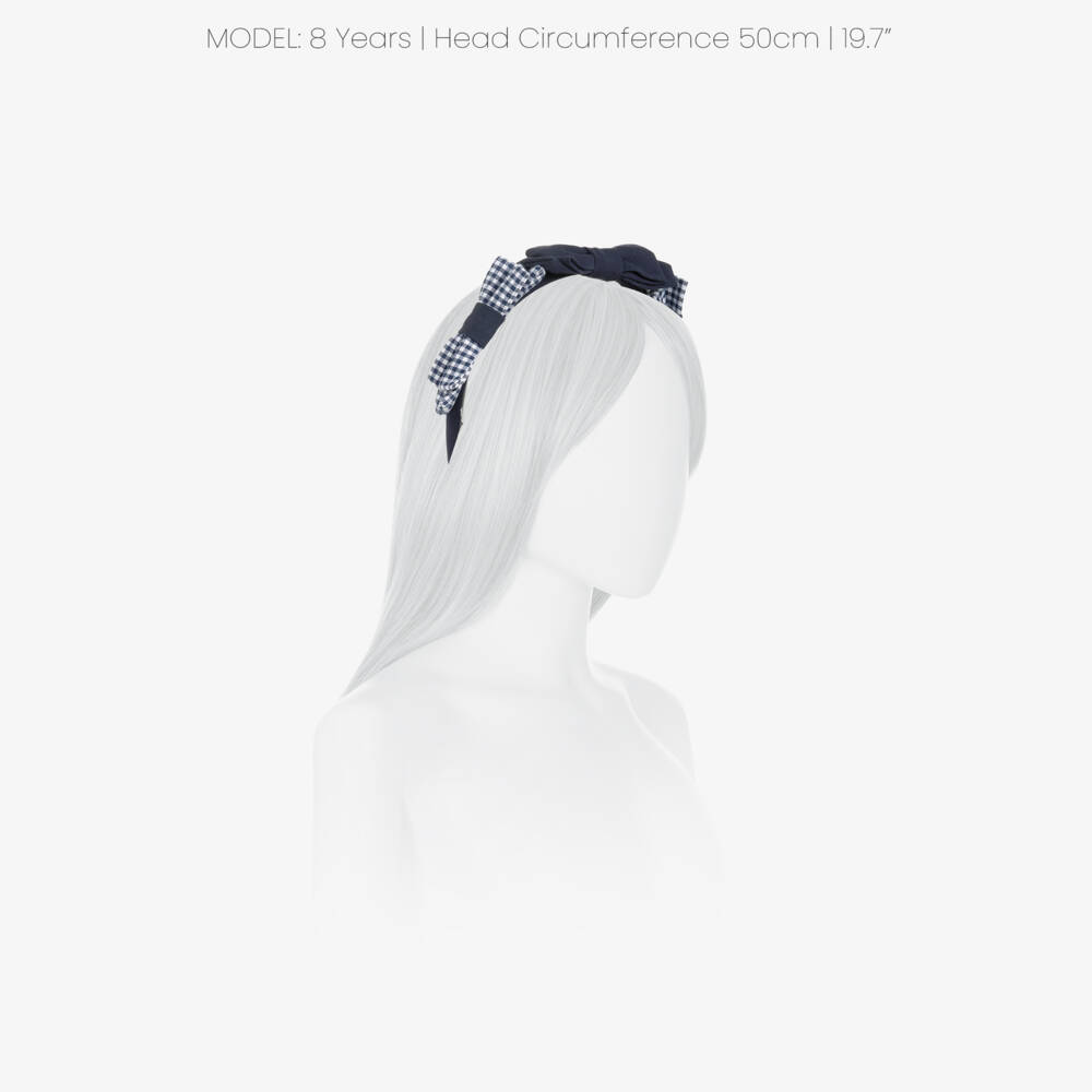 Patachou-Girls Navy Blue Gingham Bow Hairband | Childrensalon