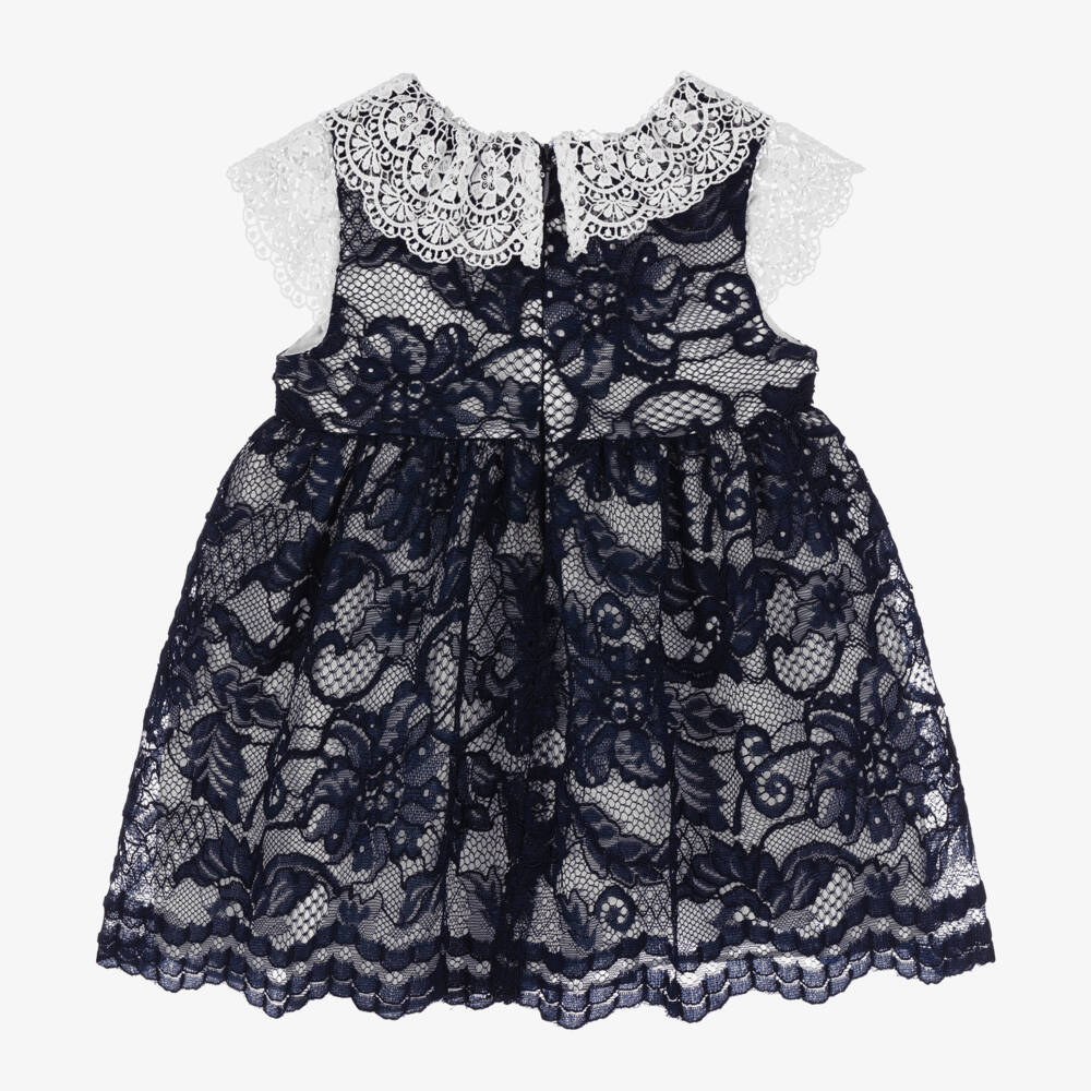 Patachou-Girls Navy Blue Guipure Lace Dress | Childrensalon