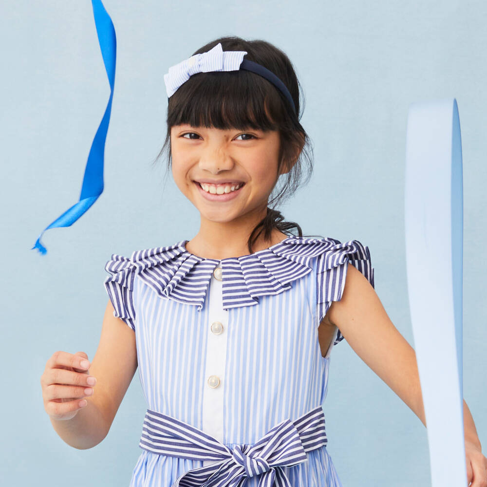 Patachou-Girls Navy Blue Hairband with Striped Bow | Childrensalon