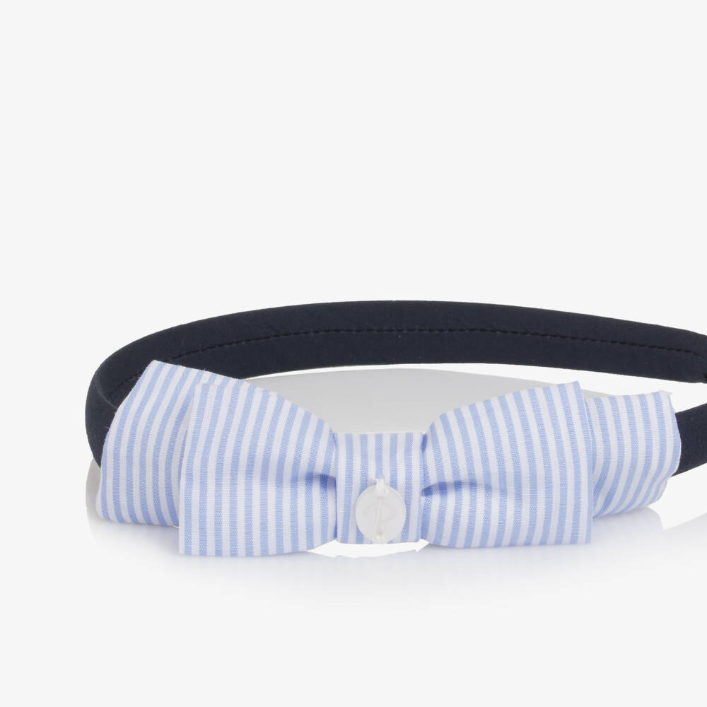 Patachou-Girls Navy Blue Hairband with Striped Bow  | Childrensalon