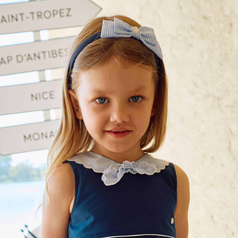 Patachou-Girls Navy Blue Hairband with Striped Bow | Childrensalon