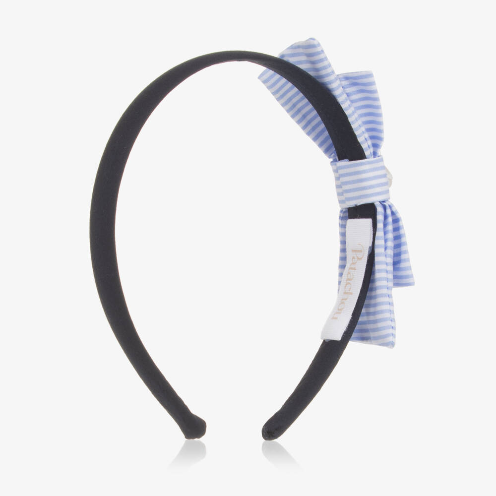 Patachou-Girls Navy Blue Hairband with Striped Bow  | Childrensalon