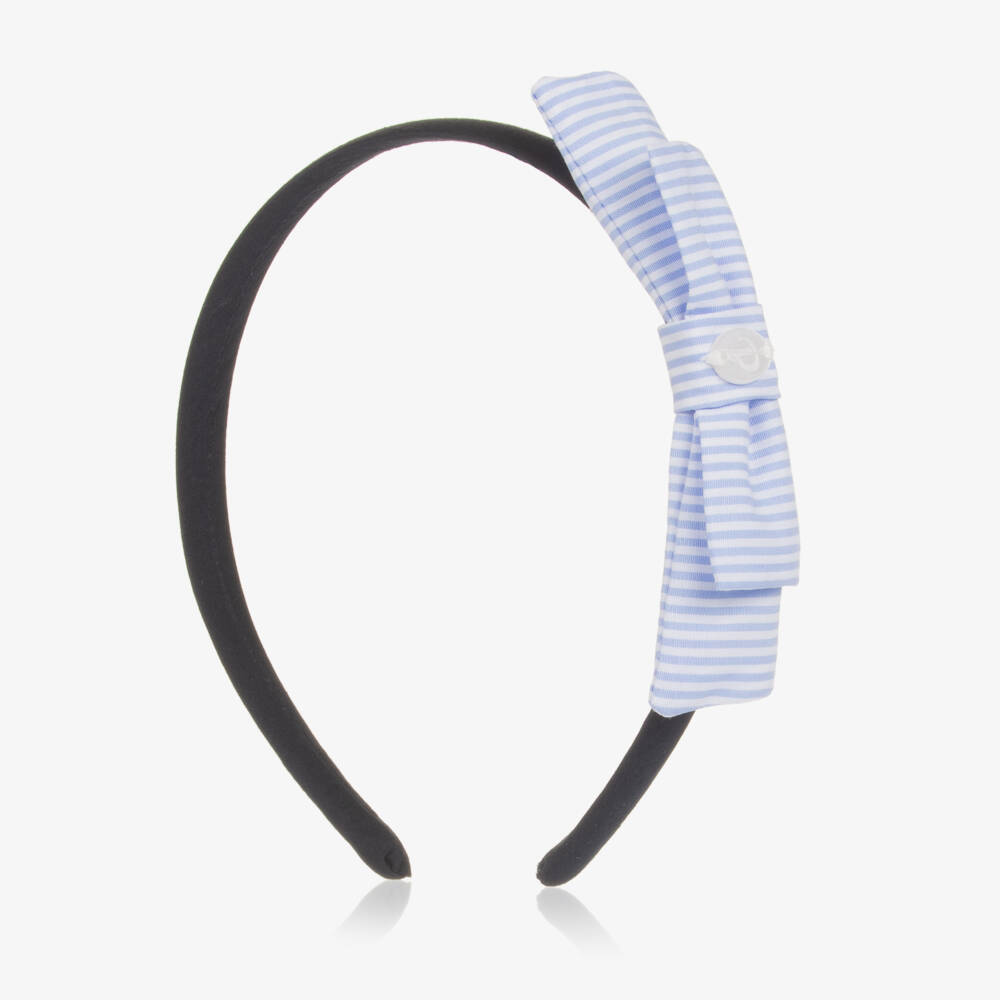 Patachou-Girls Navy Blue Hairband with Striped Bow  | Childrensalon