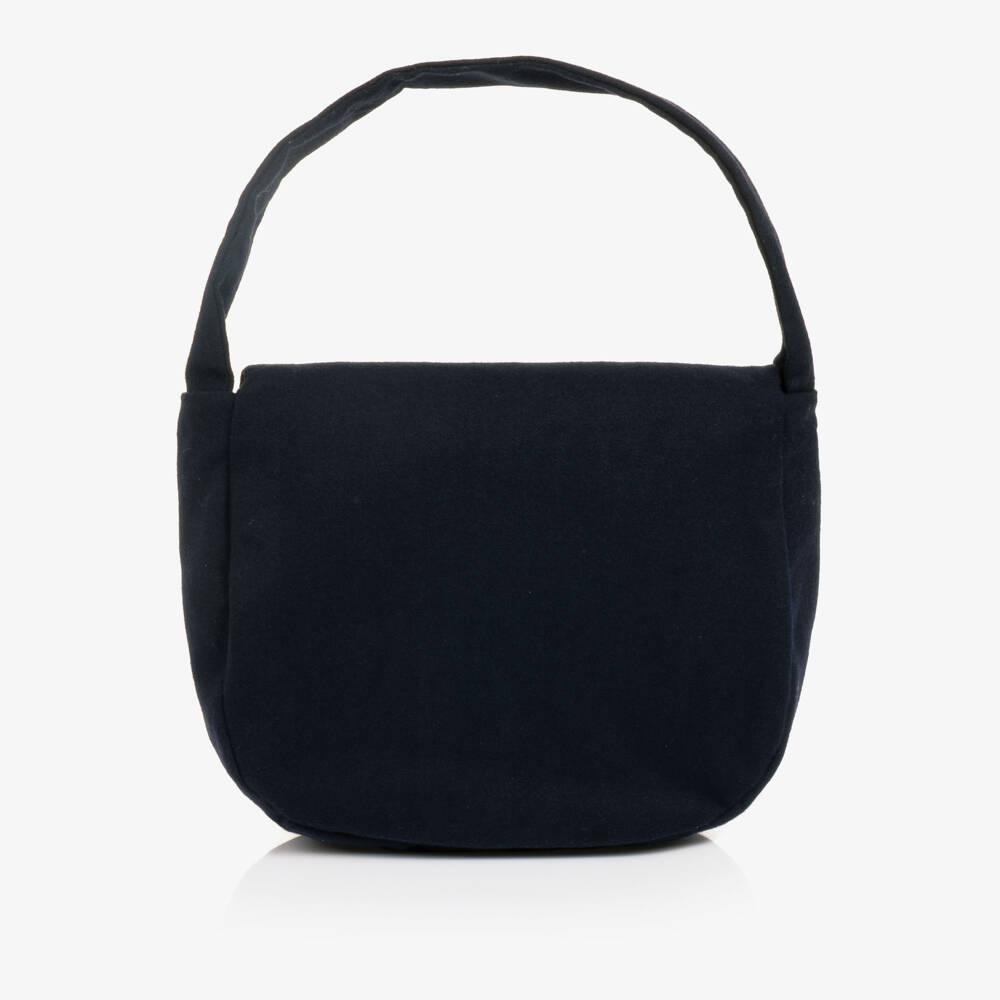 Patachou-Girls Navy Blue Handbag with Tweed Bow (17cm) | Childrensalon