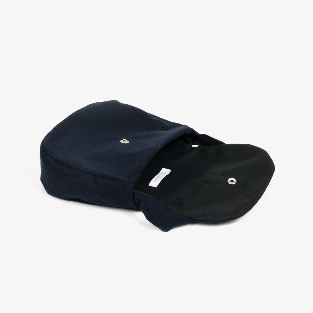 Patachou-Girls Navy Blue Handbag with Tweed Bow (17cm) | Childrensalon