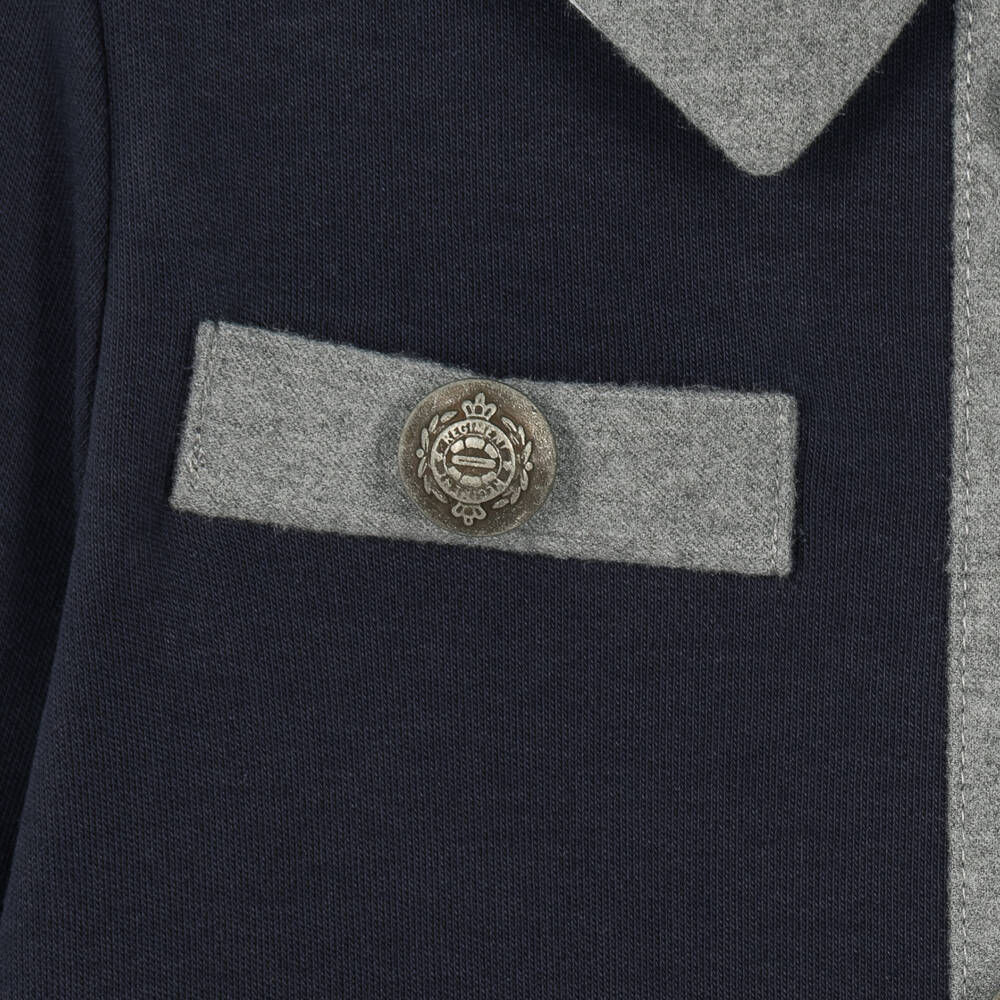 Patachou-Girls Navy Blue Jersey Dress with Grey Trims | Childrensalon