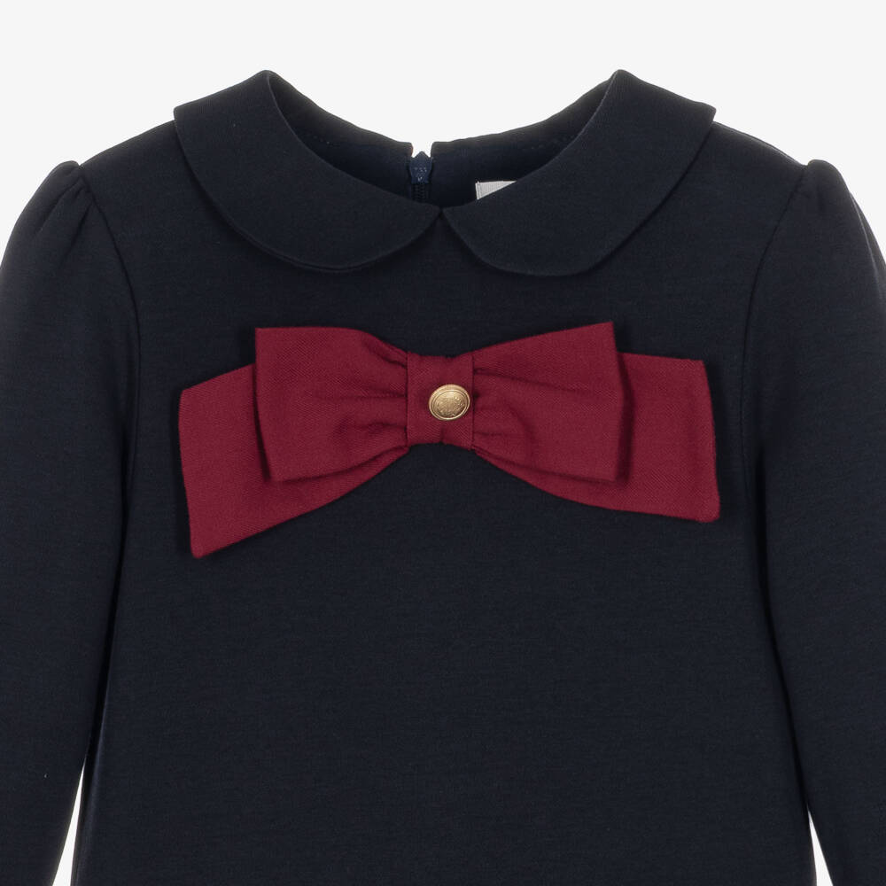 Patachou-Girls Navy Blue Jersey & Red Tweed Dress | Childrensalon