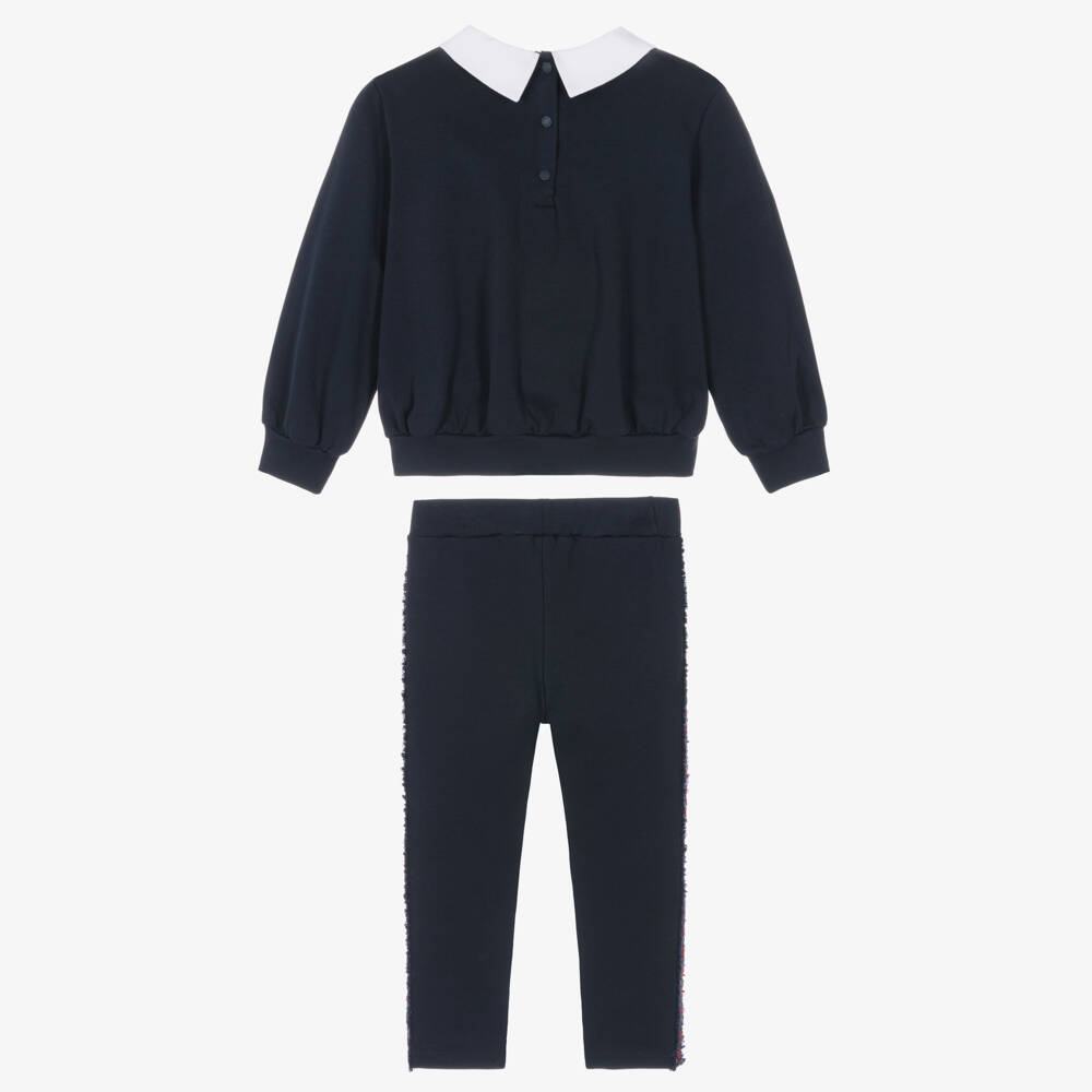 Patachou-Girls Navy Blue Leggings Set with Tweed Trims | Childrensalon