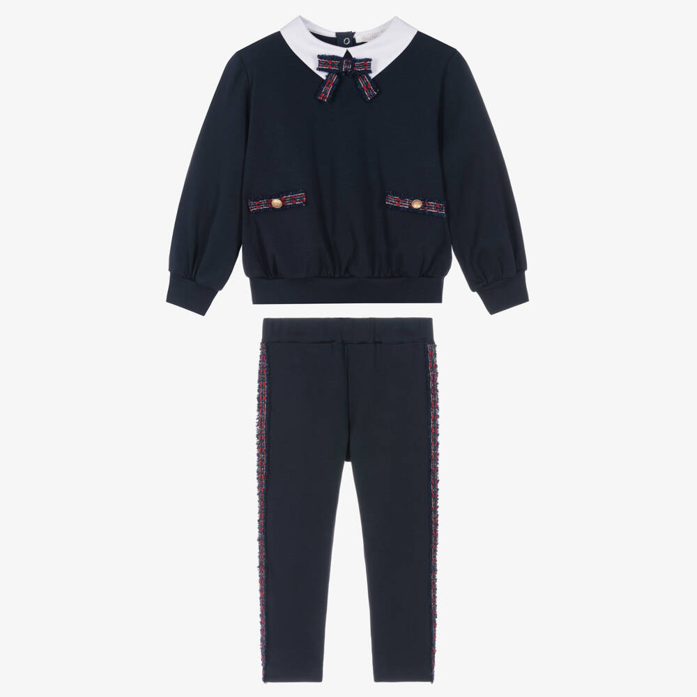 Patachou-Girls Navy Blue Leggings Set with Tweed Trims | Childrensalon