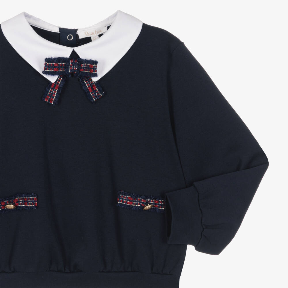 Patachou-Girls Navy Blue Leggings Set with Tweed Trims | Childrensalon