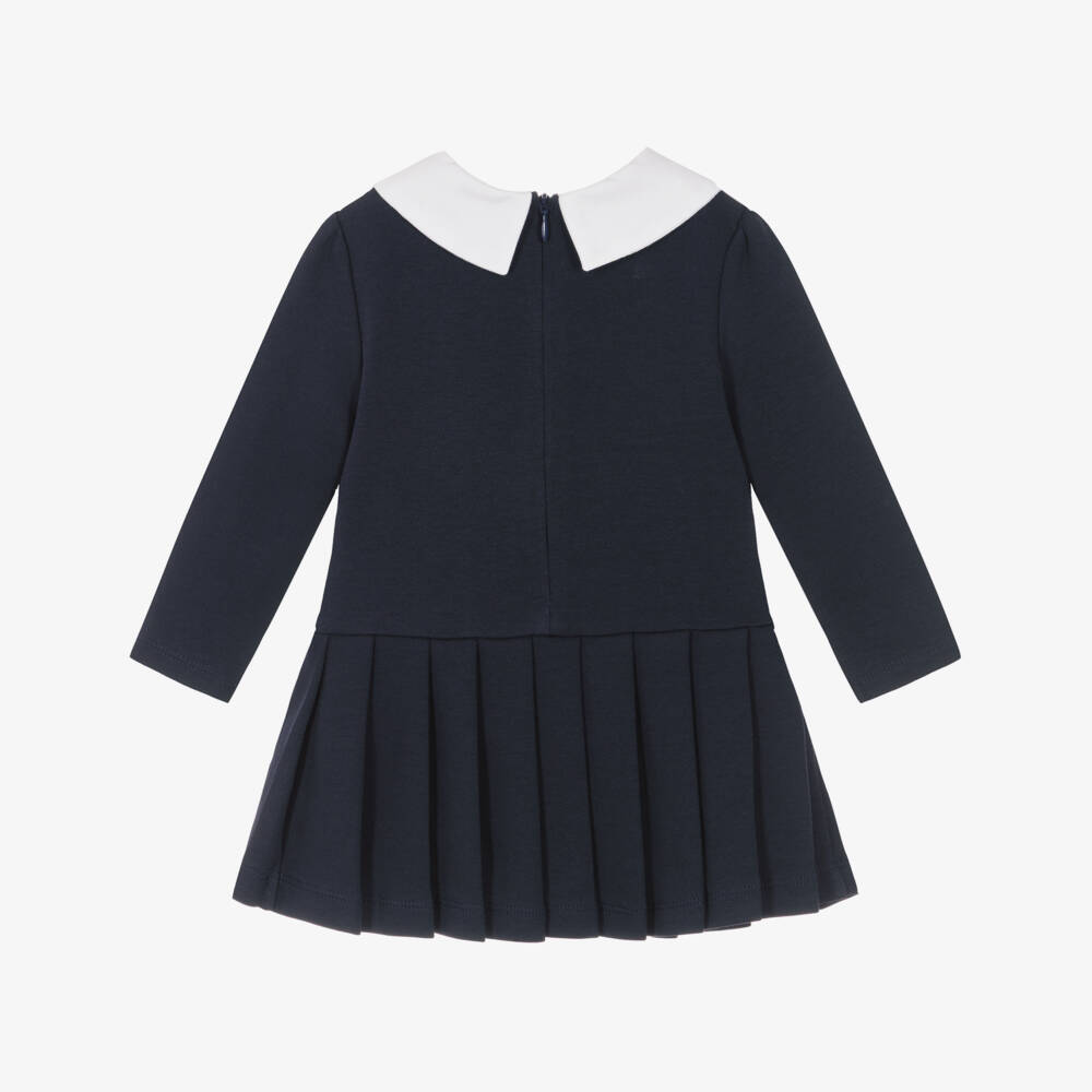 Patachou-Girls Navy Blue Milano Jersey Collared Dress | Childrensalon