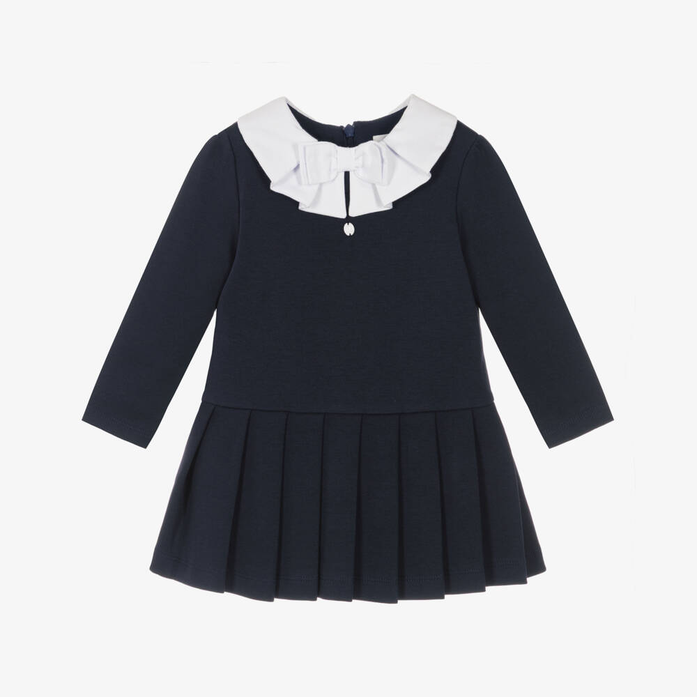 Patachou-Girls Navy Blue Milano Jersey Collared Dress | Childrensalon