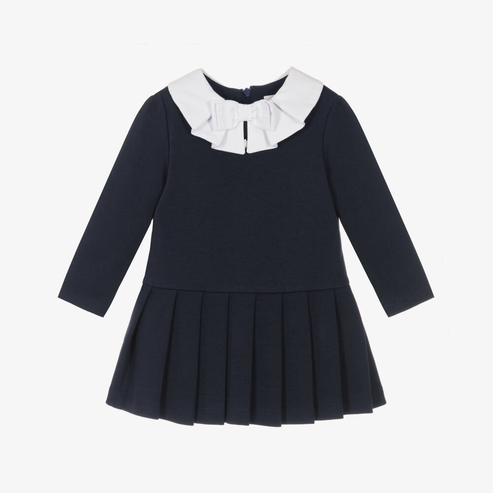 Patachou-Girls Navy Blue Milano Jersey Collared Dress | Childrensalon
