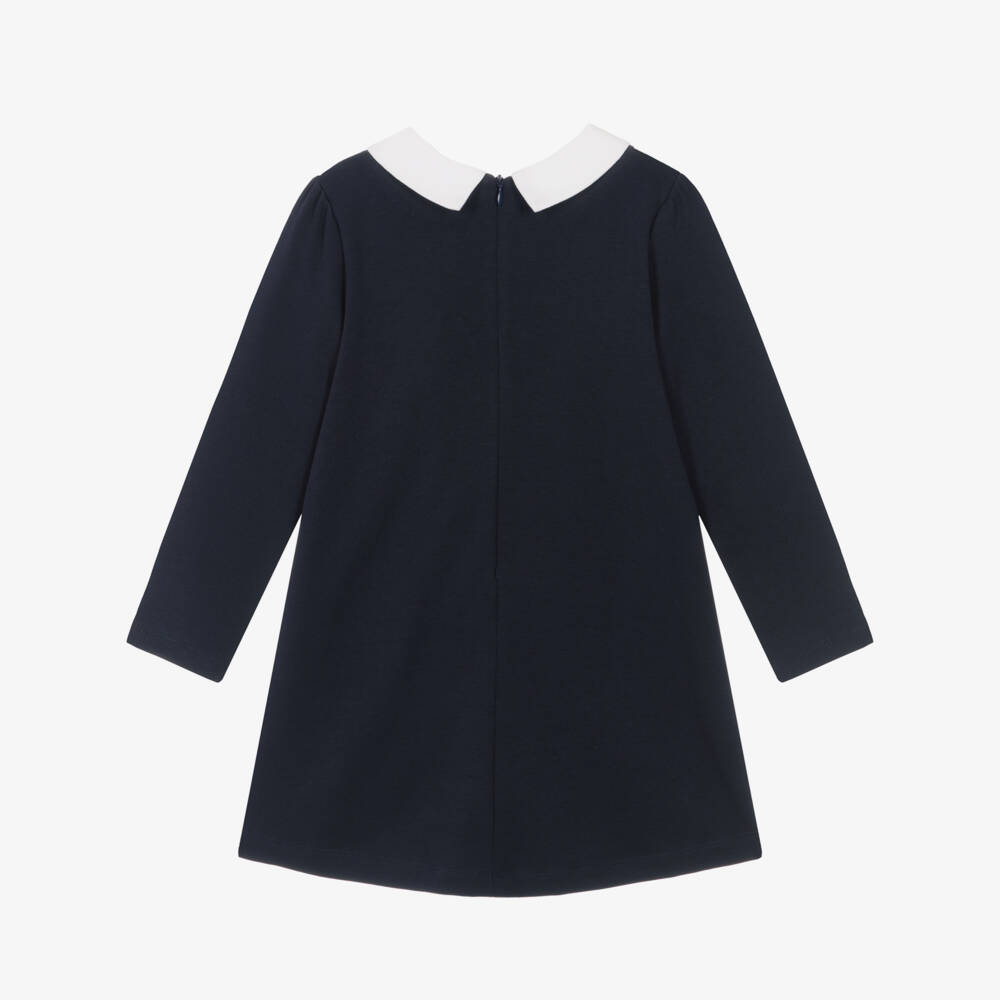 Patachou-Girls Navy Blue Milano Jersey Dress With Pintucks & Bow | Childrensalon