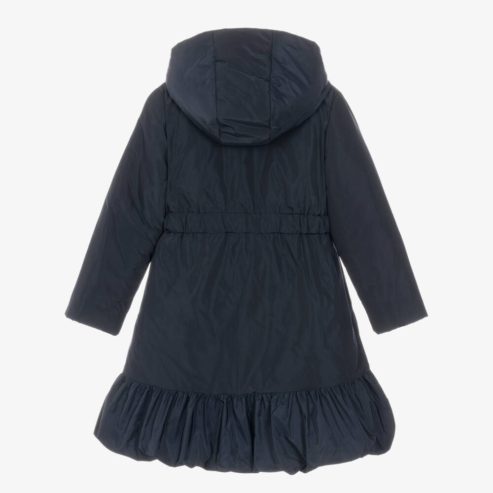 Patachou-Girls Navy Blue Padded Coat with Grey Bows | Childrensalon